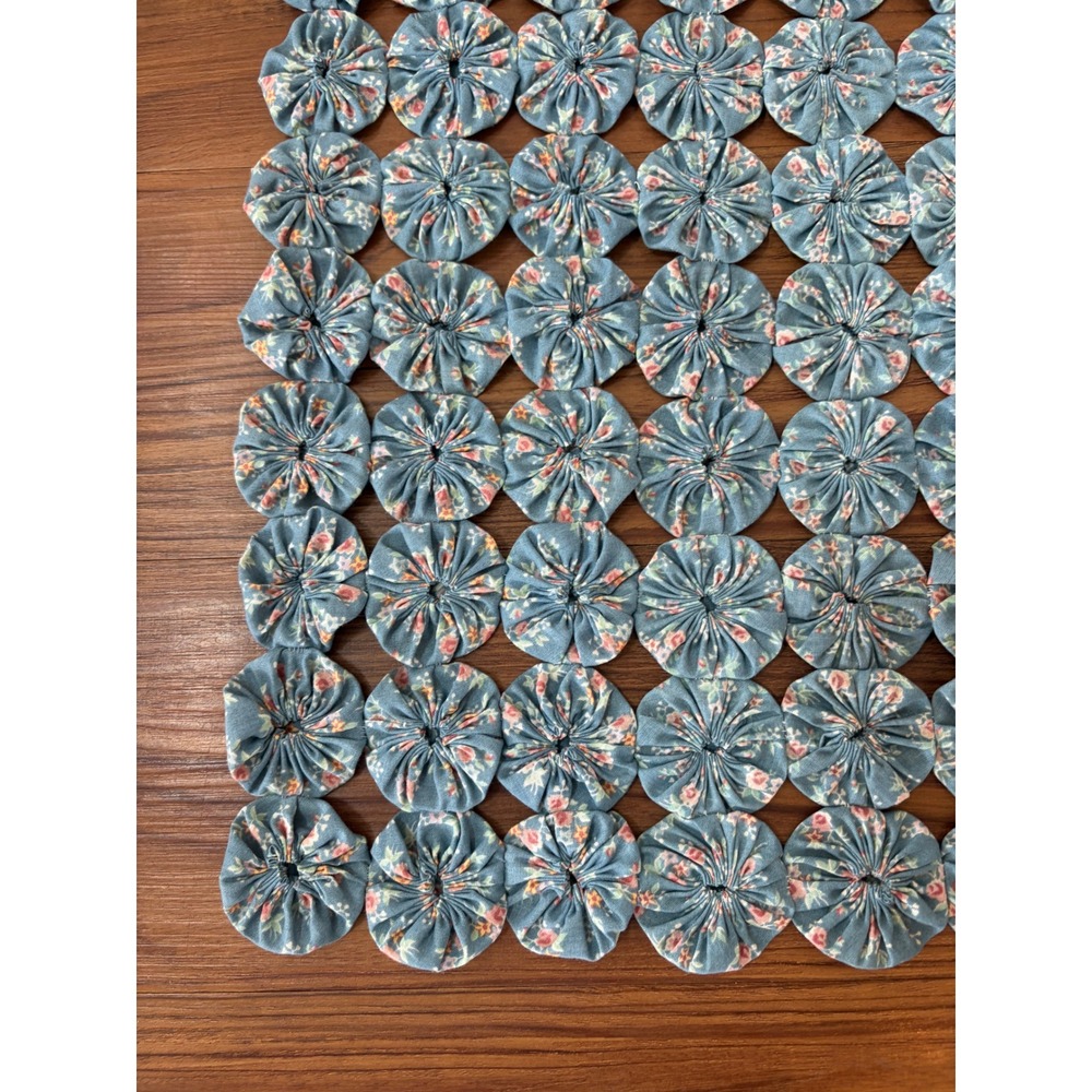 Blue and pink floral vintage fabric yoyo Quilt table cover - Picture 2 of 5